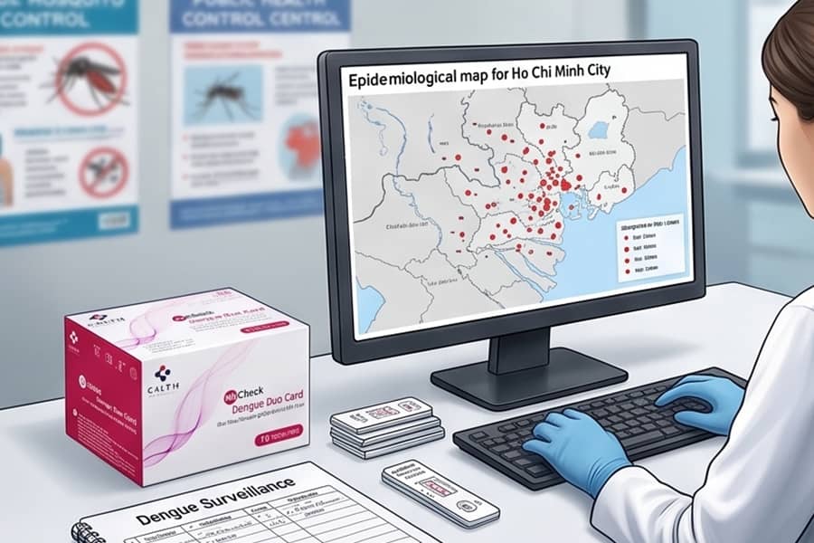 Test nhanh Dengue NS1 bằng Thanh thử IgG/IgM AllCheck Dengue Duo Card từ hãng CALTH