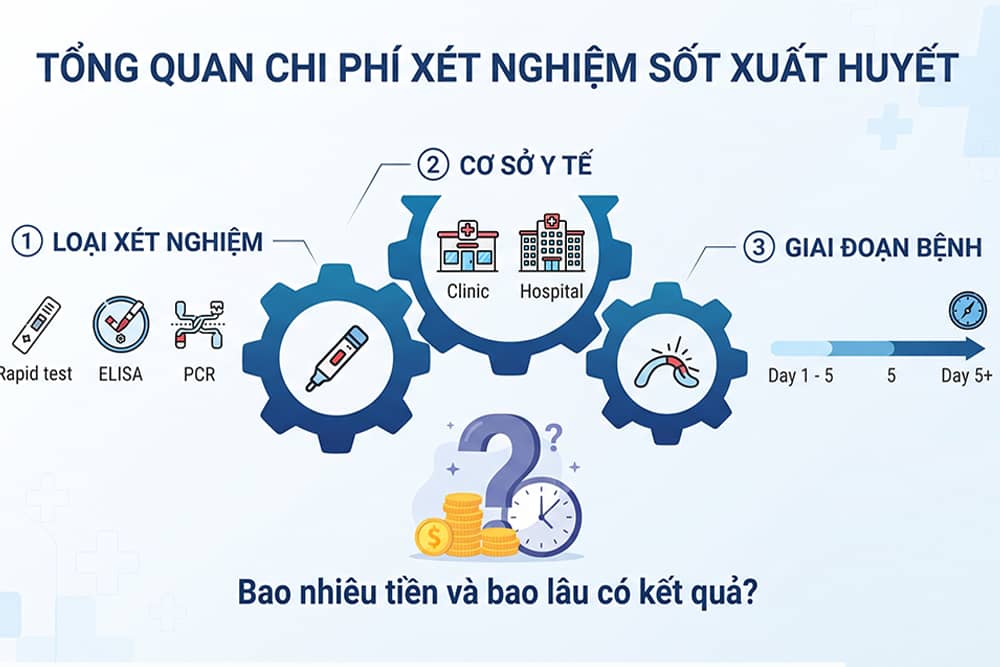 Tổng quan chi phí và thời gian trả kết quả xét nghiệm sốt xuất huyết phụ thuộc vào loại xét nghiệm, cơ sở y tế và giai đoạn bệnh.