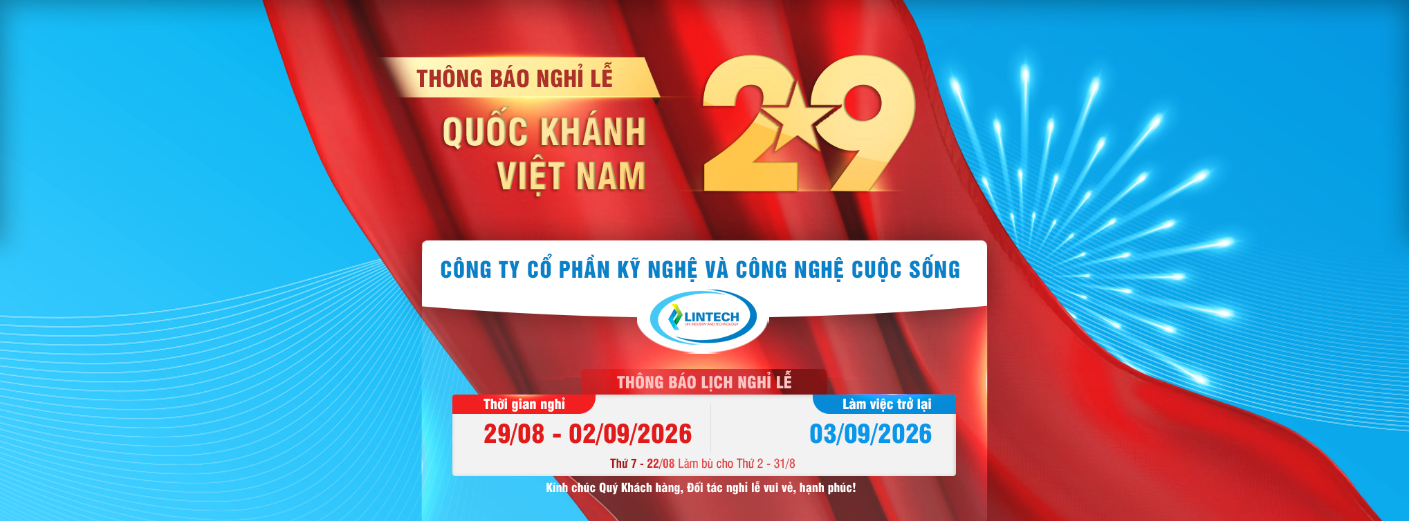 Banner thông báo nghỉ lễ Quốc khánh 2-9 năm 2026