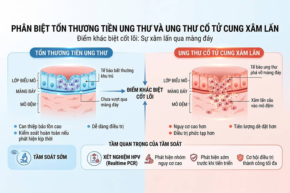 Phân biệt tổn thương tiền ung thư và ung thư cổ tử cung xâm lấn