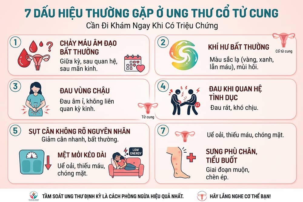 infographic mô phỏng 7 Dấu Hiệu Ung Thư Cổ Tử Cung