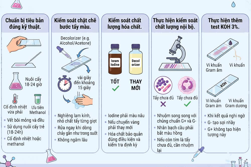 Cách khắc phục lỗi tẩy màu trong nhuộm gram