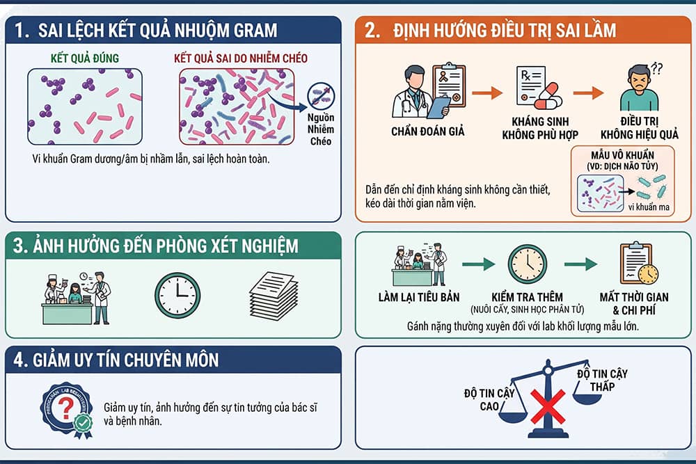 hậu quả của nhiễm chéo trong nhuộm gram