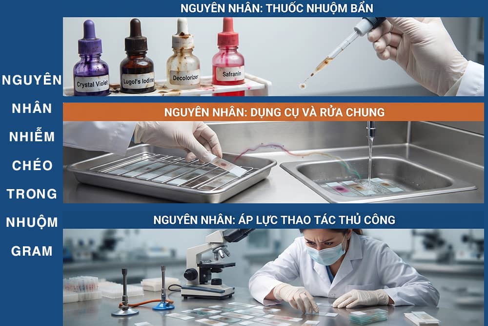 nguyên nhân nhiễm chéo trong nhuộm gram
