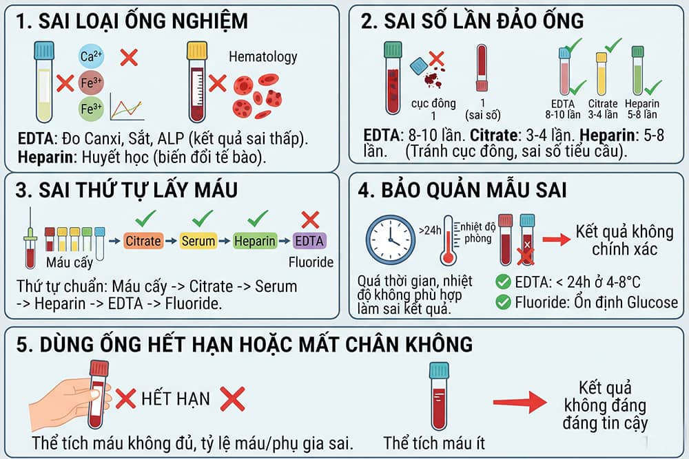 Những sai sót khi dùng ống nghiệm