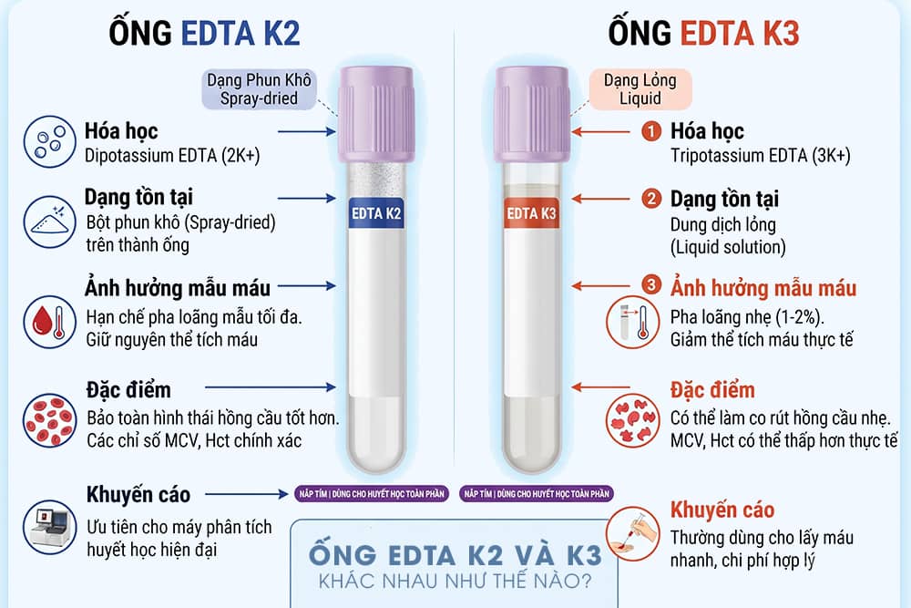 Ống EDTA K2 và K3 khác nhau như thế nào