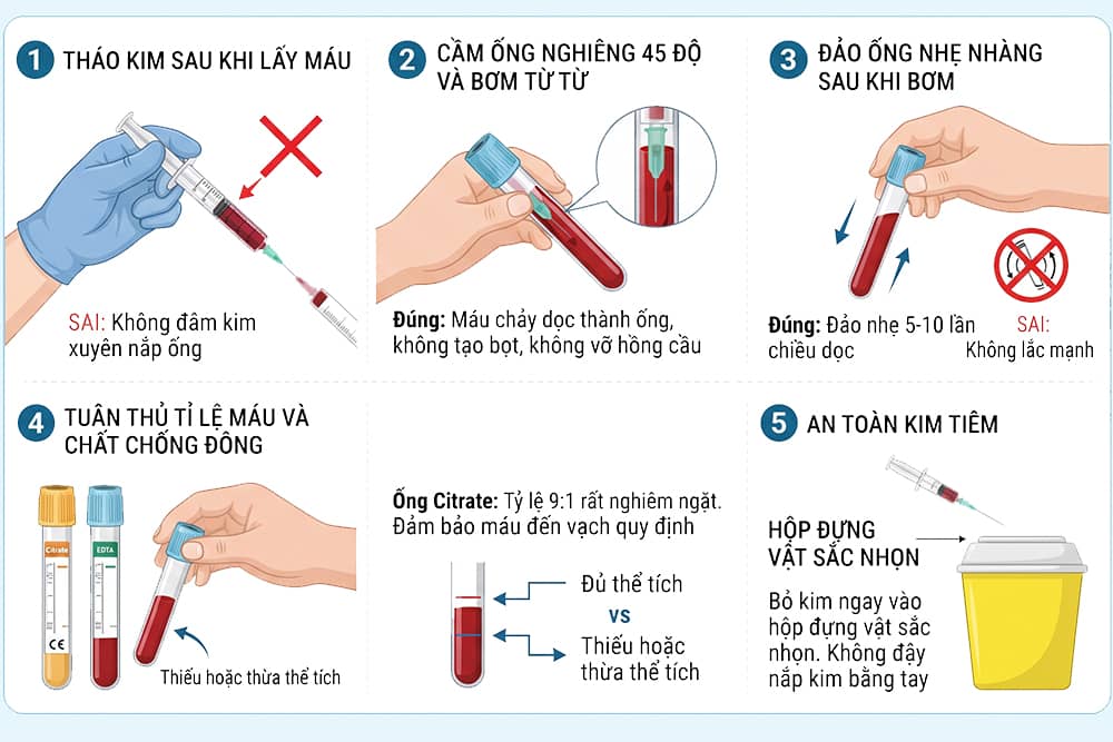 Quy trình chuyển máu ống tiêm lấy máu