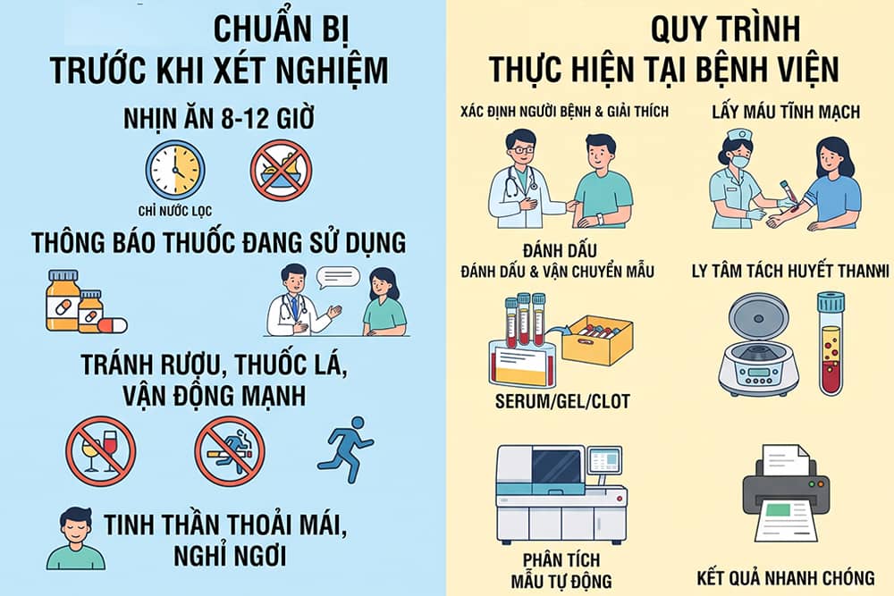 Quy trình xét nghiệm sinh hóa máu chuẩn bị và thực hiện