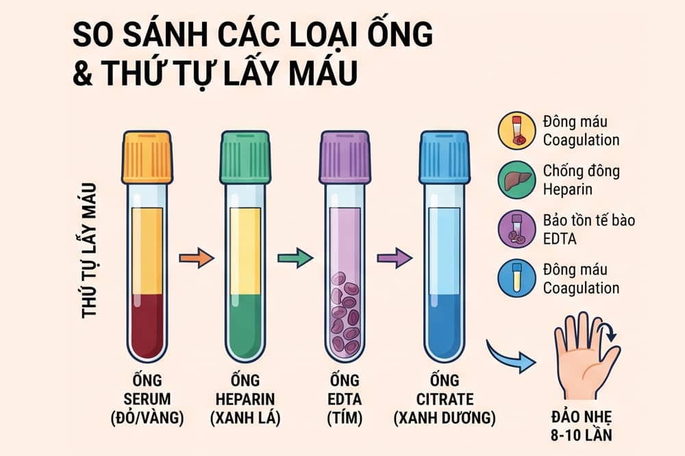 so sánh ống heparin và các loại ống lấy máu khác