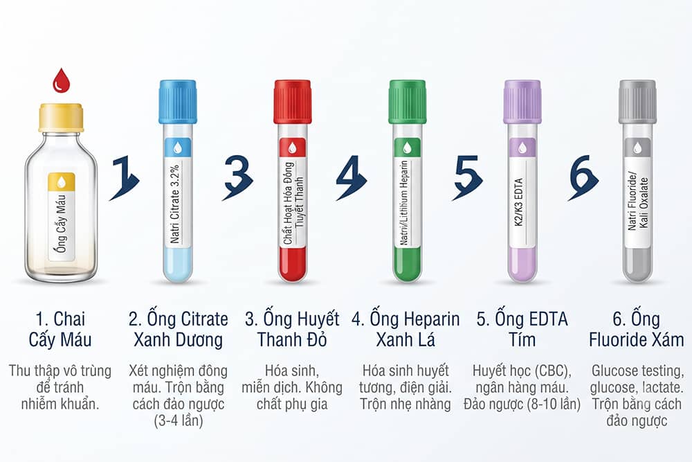Trình tự đúng khi lấy máu xét nghiệm vào ống nghiệm