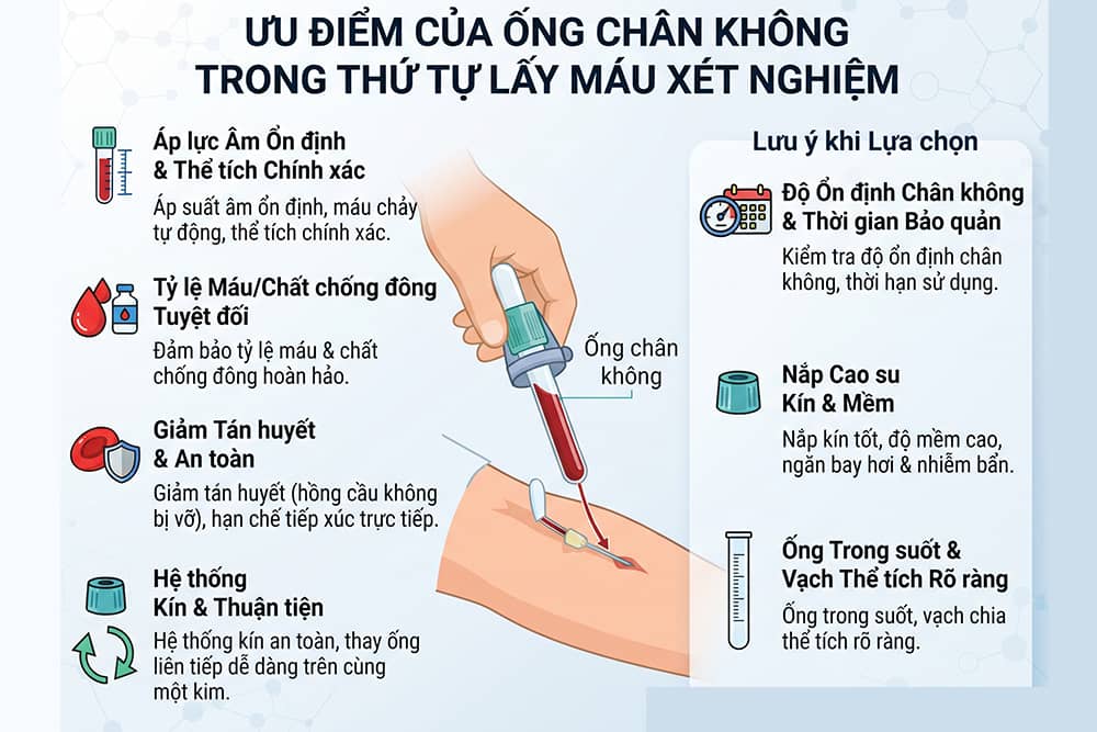 Ưu điểm ống máu chân không trong thứ tự lấy máu xét nghiệm