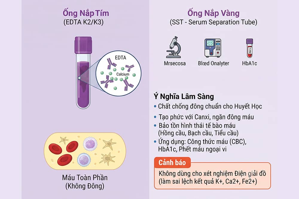 Ý nghĩa lâm sàng của ống nắp tím chứa EDTA