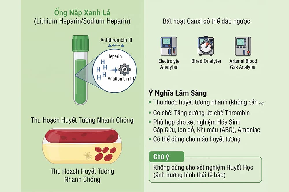 Ý nghĩa lâm sàng của ống nắp xanh lá hoặc nắp đen chứa heparin